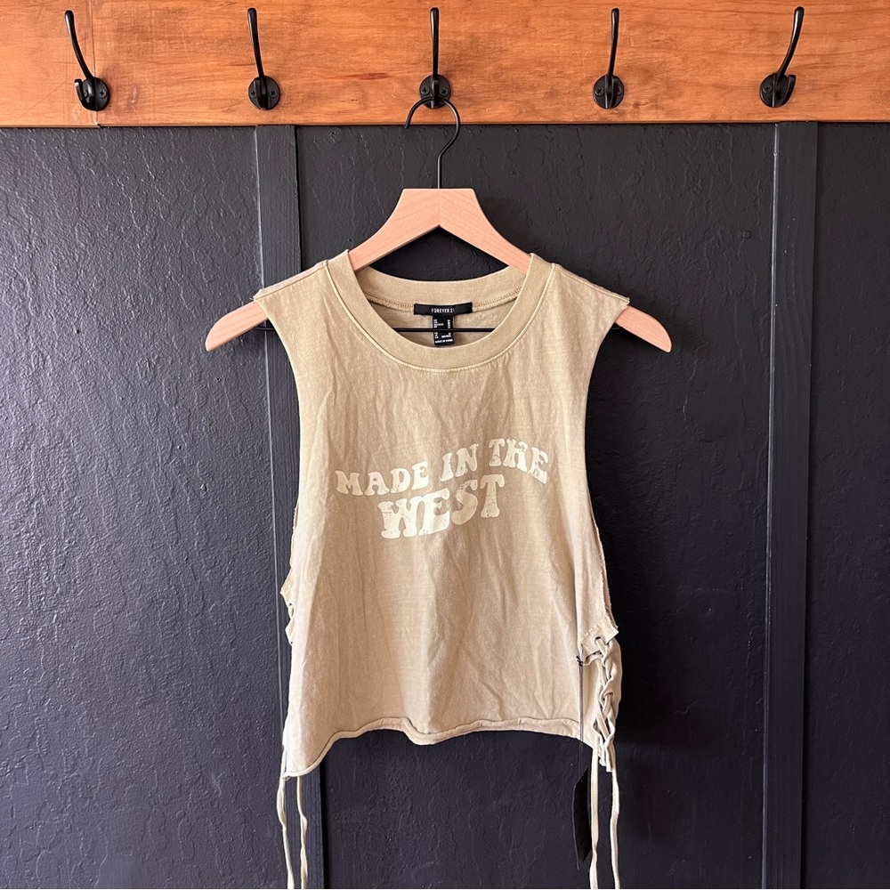 Forever 21 Made in the West Lace-Up Crop Tank Top